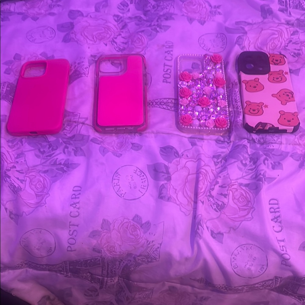 Pink and Black Phone Cases Set